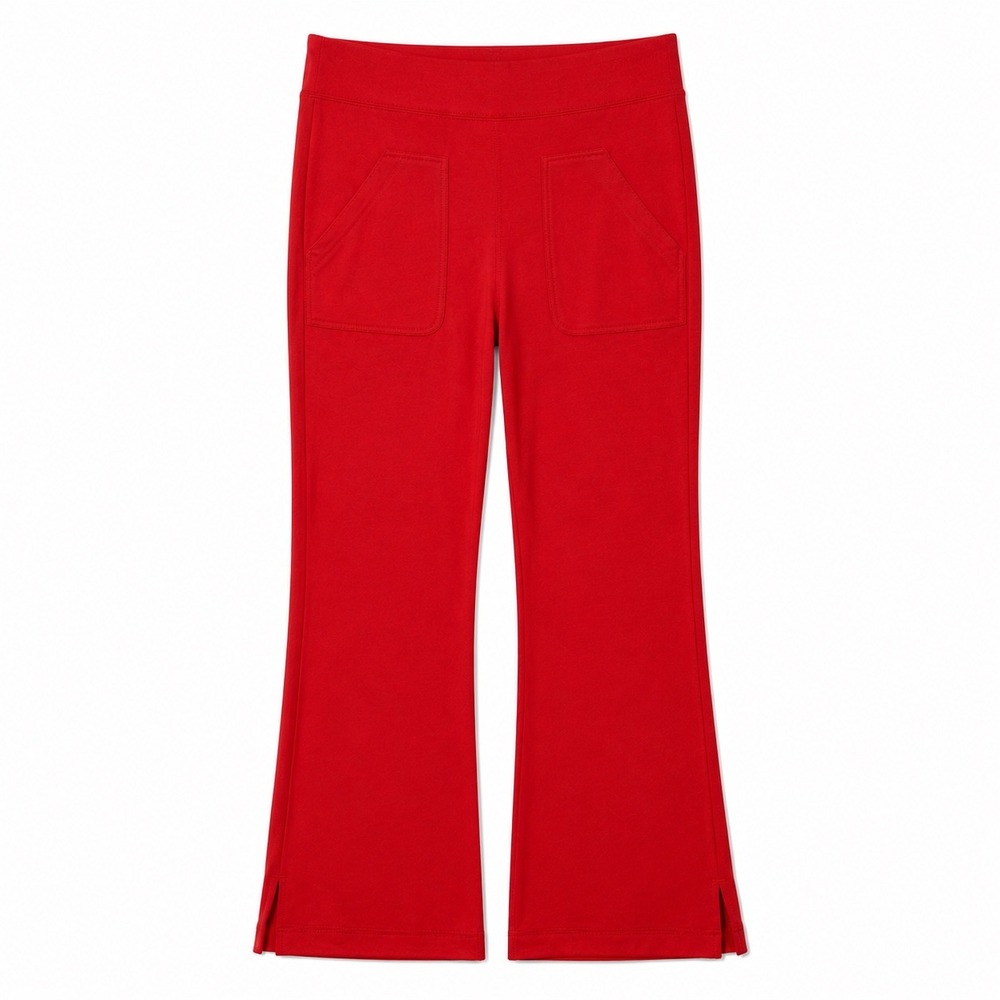 Maeve Anthropologie Red Knit Mini Bootcut Pants Small Split Hem Pull On Stretch